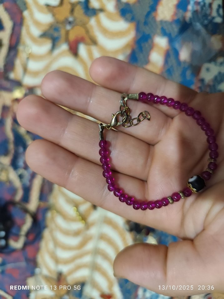 Mor Boncuklu Minimalist Bohem Bileklik - Görsel 3