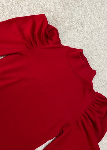 Kırmızı Yüksek Yakalı Kadın Triko Kazak - Görsel 2