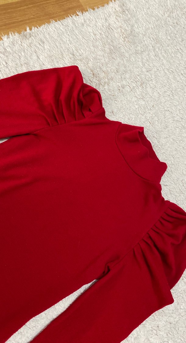 Kırmızı Yüksek Yakalı Kadın Triko Kazak - Görsel 2