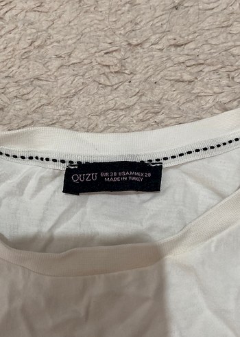 Kadın Beyaz Keten Crop Tişört - Görsel 2