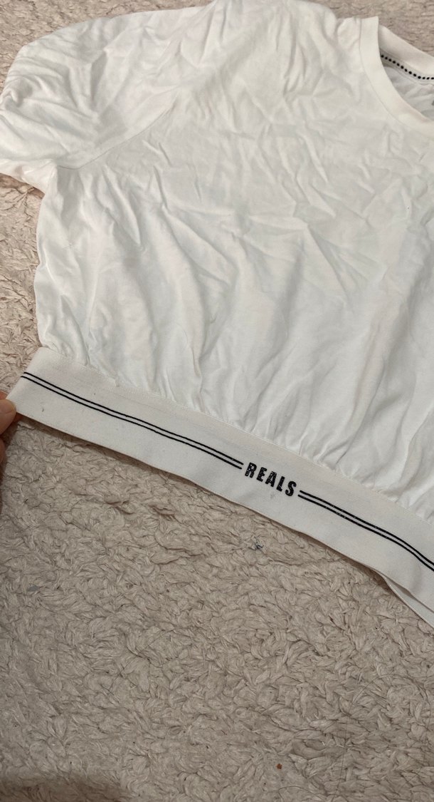 Kadın Beyaz Keten Crop Tişört - Görsel 3