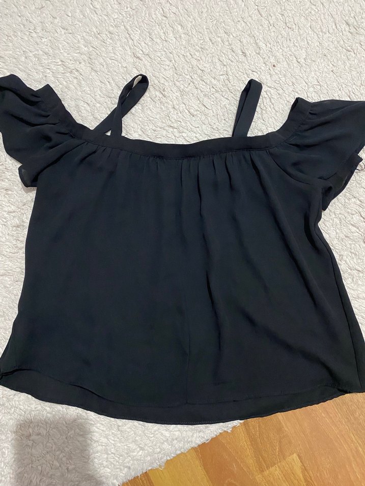 Siyah Askılı Volanlı Mini Bluz - Görsel 3