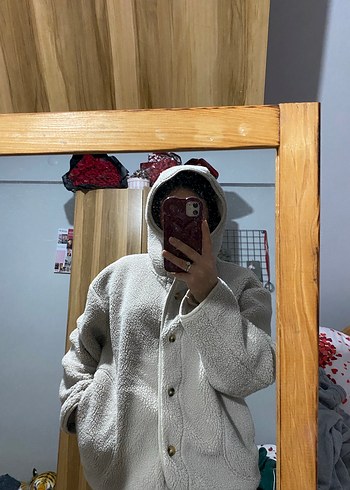 Bej Kapüşonlu Midi Kadın hırka - Görsel 2