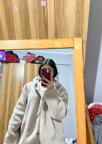 Bej Kapüşonlu Midi Kadın hırka - Görsel 3