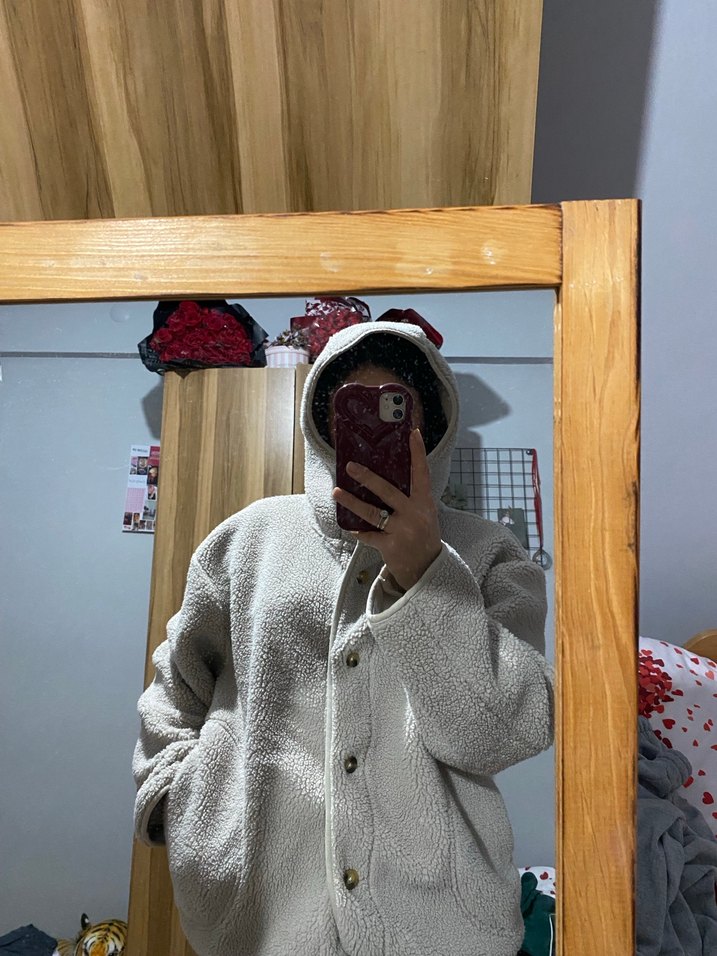 Bej Kapüşonlu Midi Kadın hırka - Görsel 2