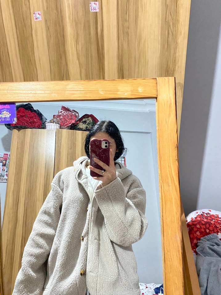 Bej Kapüşonlu Midi Kadın hırka - Görsel 3