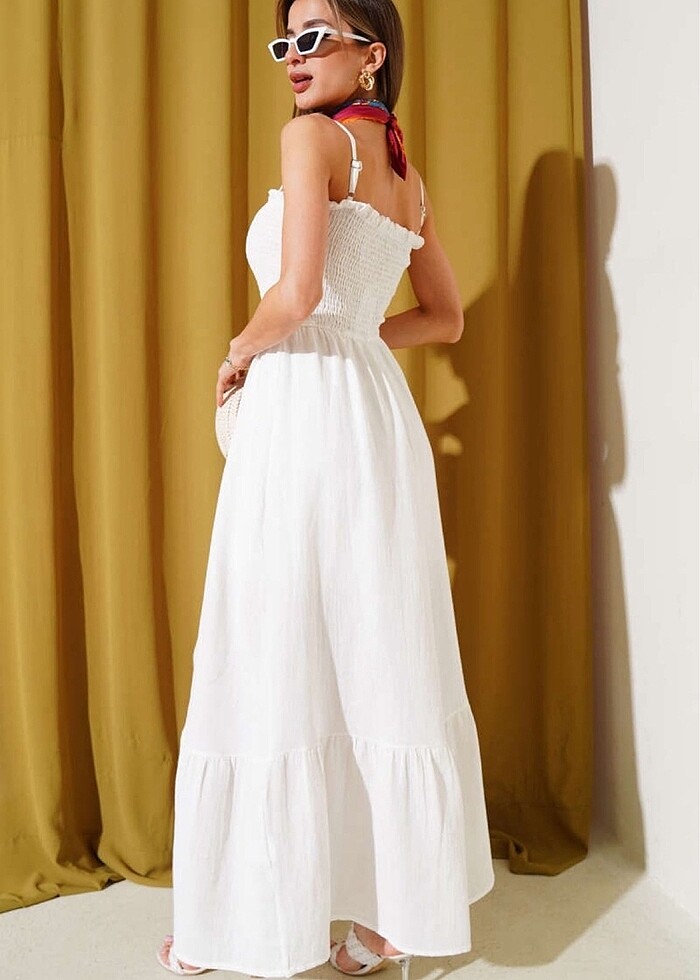 Ecrou Keten Elbise - Görsel 3