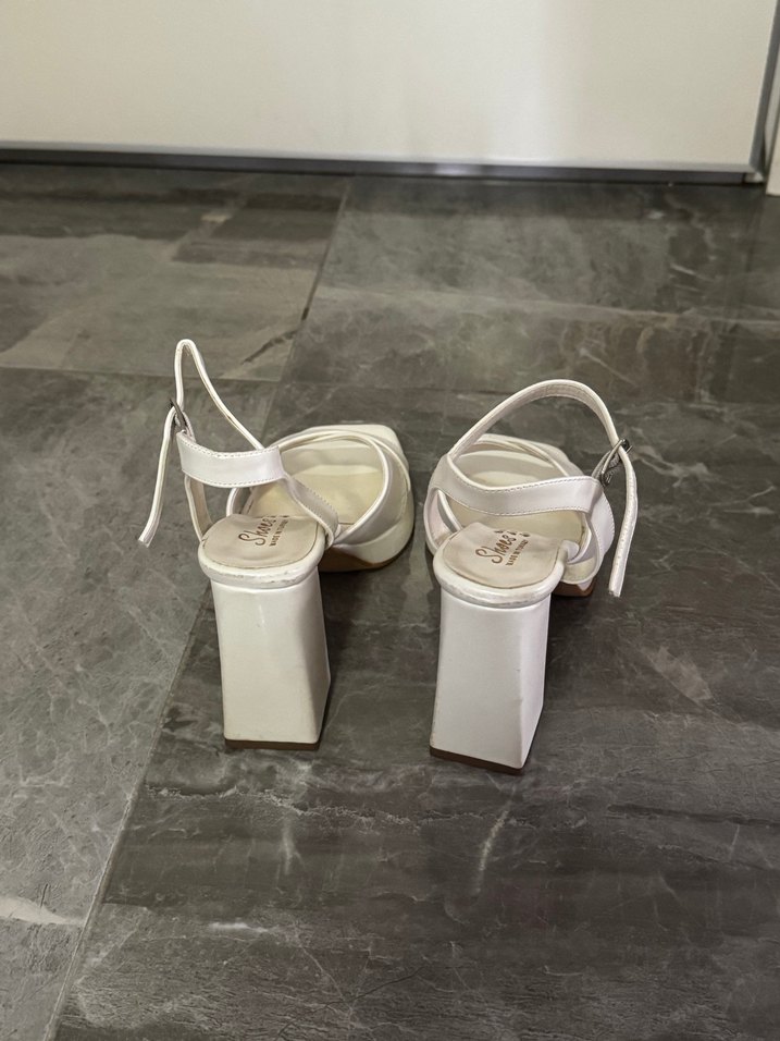 Beyaz Platform Topuklu Kadın Abiye Ayakkabı - Görsel 5