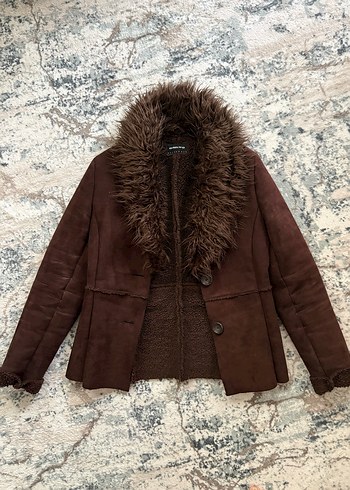 Vintage Kahverengi Süet Kürklü Kışlık Ceket