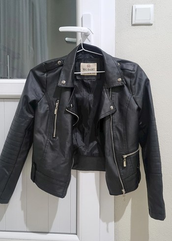 Diğer Siyah Deri Biker Ceket Kadın