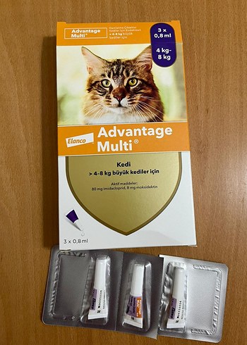 Advantage Multi Kedi 4-8 kg 3x0.8 ml iç-Dış parazit bayer multi