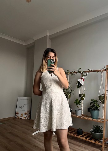 Beyaz Straplez Mini Bohem Gelinlik - Görsel 5