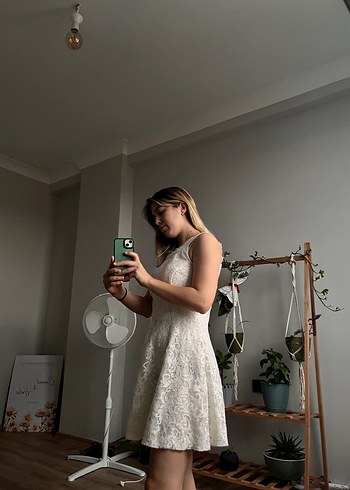 Beyaz Straplez Mini Bohem Gelinlik - Görsel 3