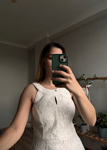 Beyaz Straplez Mini Bohem Gelinlik - Görsel 6