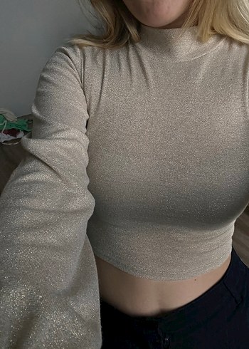 Bej Yüksek Yakalı Kadın Triko Bluz - Görsel 4