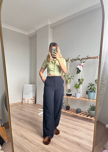 Lacivert Bol Paça Pantolon - Görsel 3