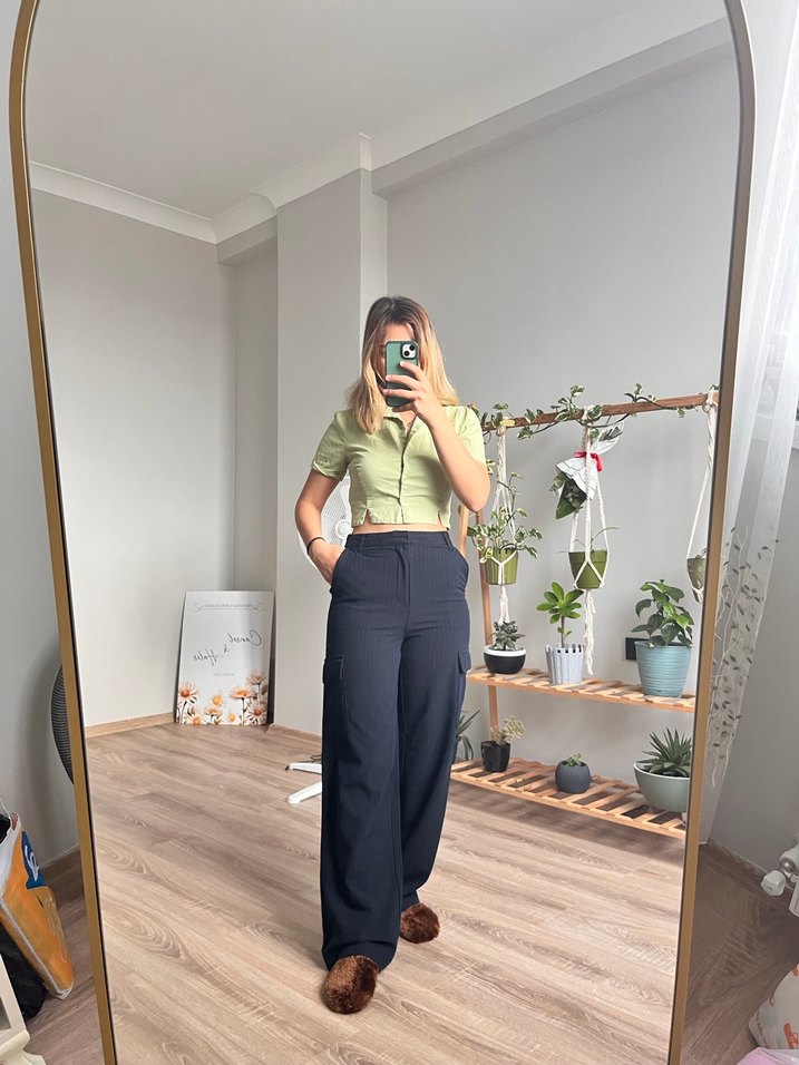 Lacivert Bol Paça Pantolon - Görsel 3