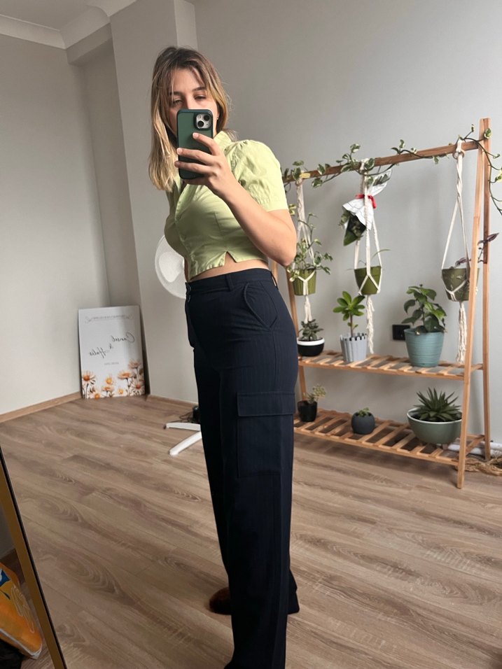 Lacivert Bol Paça Pantolon - Görsel 5