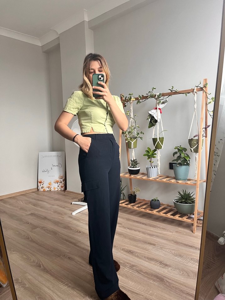 Lacivert Bol Paça Pantolon - Görsel 4