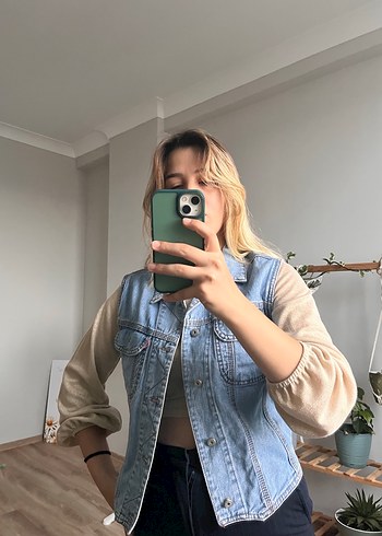 Vintage Açık Mavi Denim Yelek - Görsel 3