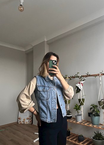 Vintage Açık Mavi Denim Yelek - Görsel 2