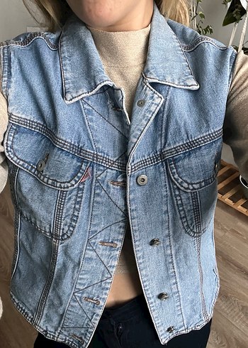 Vintage Açık Mavi Denim Yelek - Görsel 5