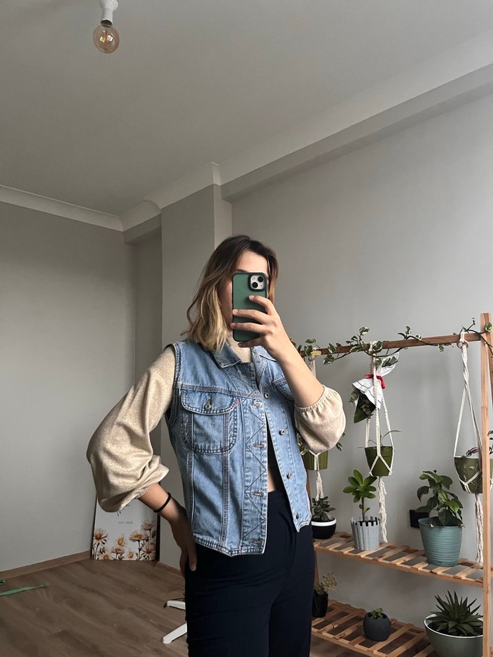 Vintage Açık Mavi Denim Yelek - Görsel 2