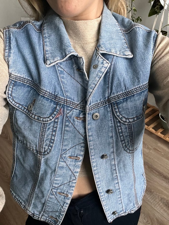 Vintage Açık Mavi Denim Yelek - Görsel 5