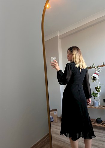 Siyah Transparan Uzun Kollu Uzun Elbise - Görsel 4