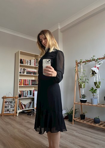 Siyah Transparan Uzun Kollu Uzun Elbise - Görsel 3