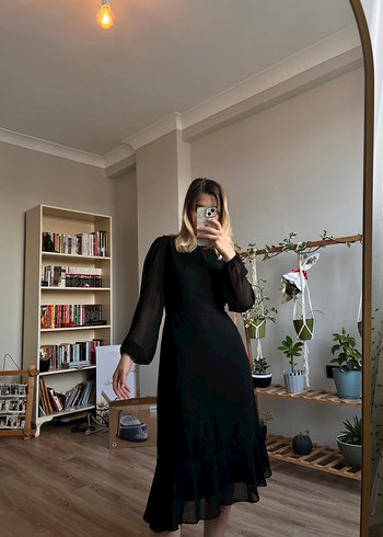 Siyah Transparan Uzun Kollu Uzun Elbise - Görsel 2