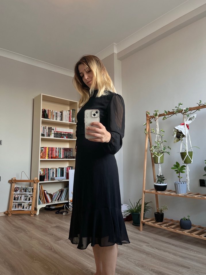 Siyah Transparan Uzun Kollu Uzun Elbise - Görsel 3