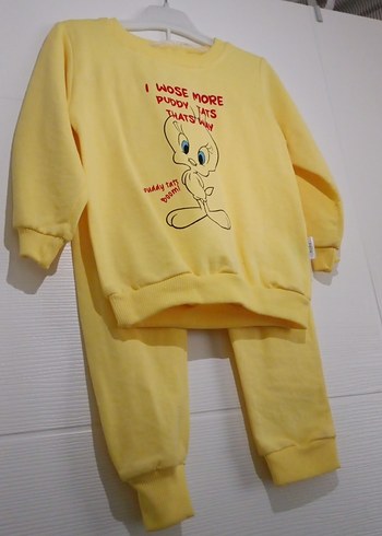 Sarı Kız Çocuk Sweatshirt ve Eşofman Takımı - Görsel 2