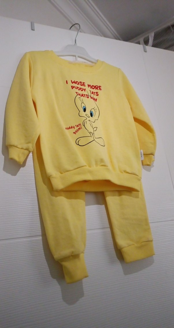 Sarı Kız Çocuk Sweatshirt ve Eşofman Takımı - Görsel 2