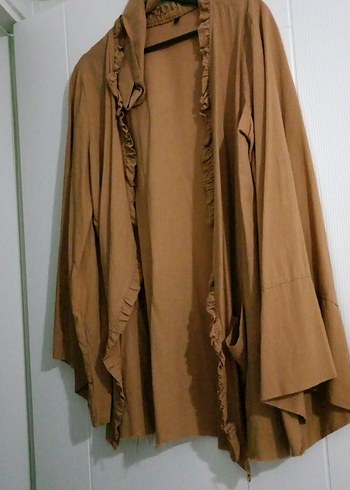Bej Uzun Keten Bohem Kadın kimona - Görsel 2