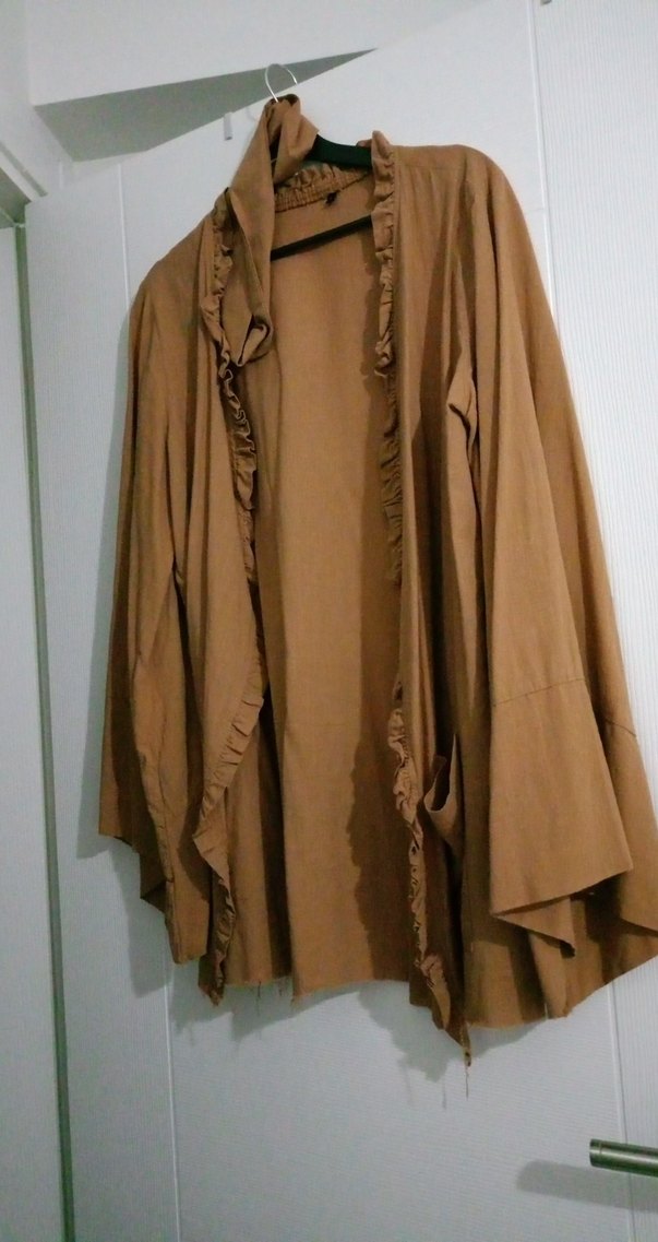 Bej Uzun Keten Bohem Kadın kimona - Görsel 2