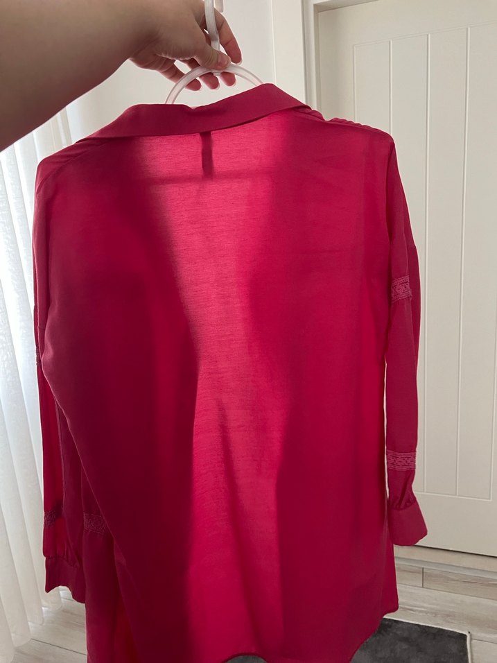 Pembe Uzun Kollu Düğmeli Keten Gömlek - Görsel 2