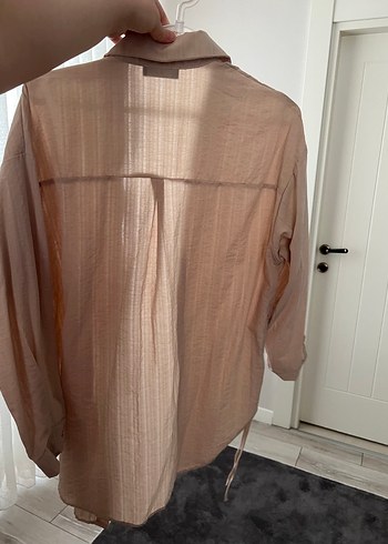 Bej Keten Kadın Gömlek - Görsel 2