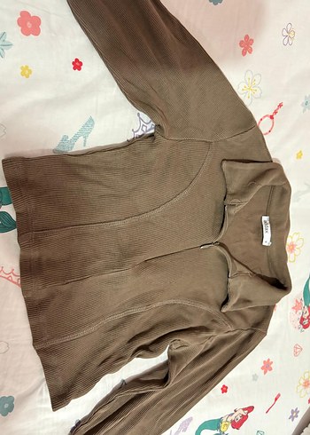 Kadın Kahverengi V Yaka Uzun Kollu Crop - Görsel 6