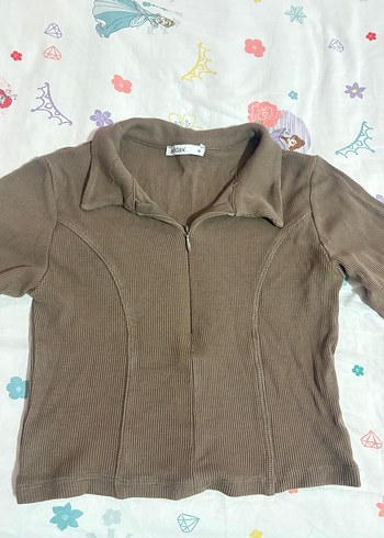 Kadın Kahverengi V Yaka Uzun Kollu Crop - Görsel 4