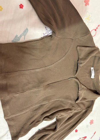 Kadın Kahverengi V Yaka Uzun Kollu Crop - Görsel 7