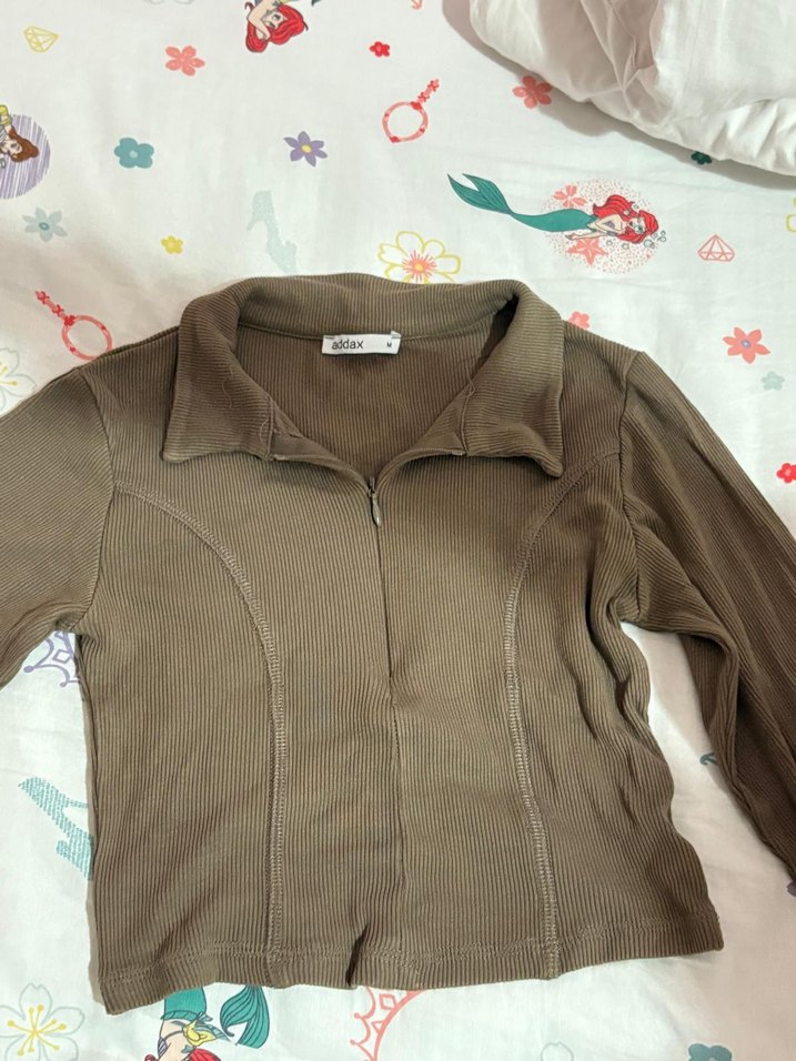 Kadın Kahverengi V Yaka Uzun Kollu Crop - Görsel 2