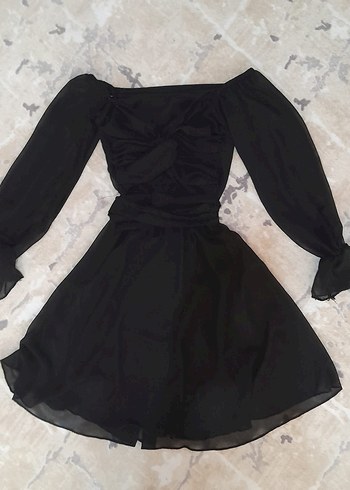 s Beden Siyah Drapeli Mini Gotik Elbise