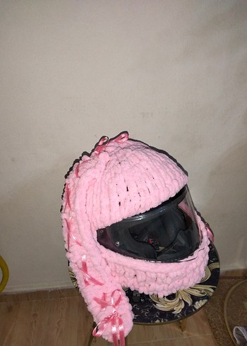 Pembe Örgü Motokros Kaskı kılıfı yapılır  - Görsel 2
