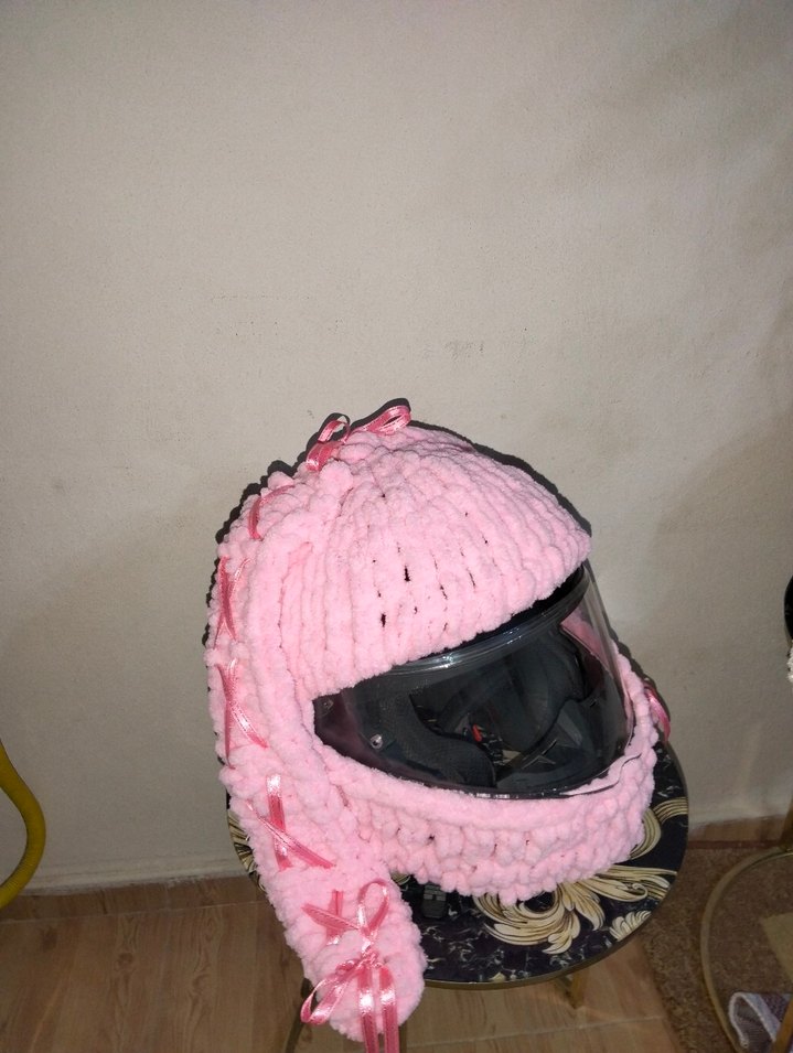 Pembe Örgü Motokros Kaskı kılıfı yapılır  - Görsel 2