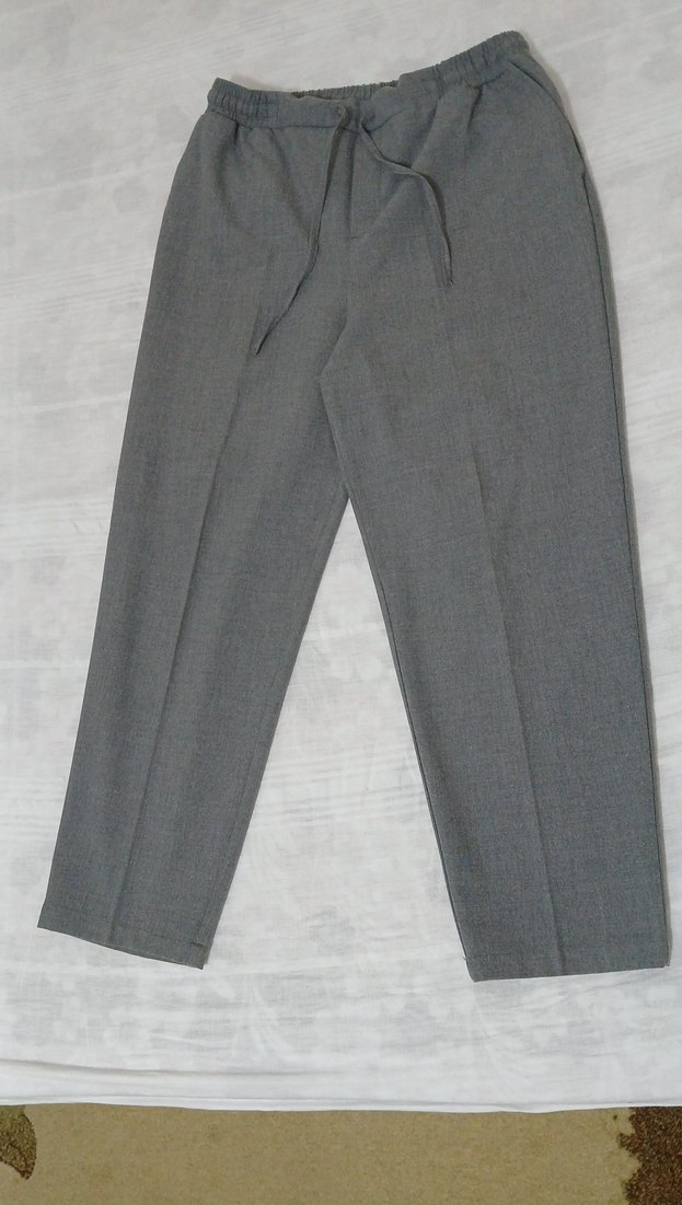 Gri Kadın Pileli(beli lastikli)Kumaş Pantolon - Görsel 3