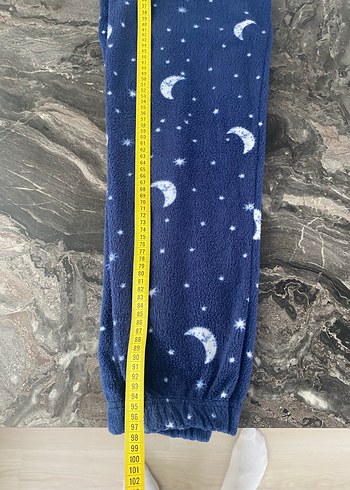 s Beden Mavi Ay ve Yıldız Desenli Kapüşonlu Kadın Pijama Takımı