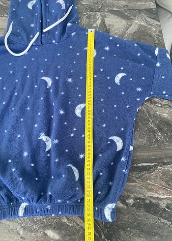 Diğer Mavi Ay ve Yıldız Desenli Kapüşonlu Kadın Pijama Takımı
