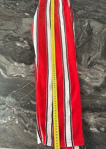 Diğer Kırmızı Çizgili Salaş Midi Kadın pamuk pijama