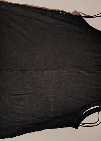 xl Beden Siyah Desenli Pamuklu Kolsuz Bluz